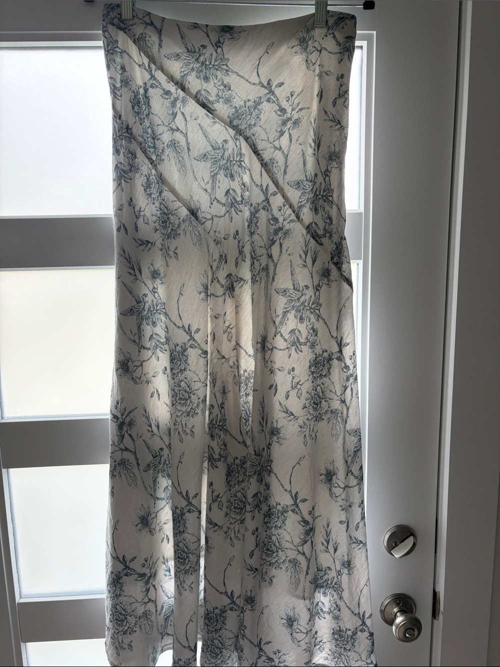 Cream Maxi Skirt with Blue Floral Print